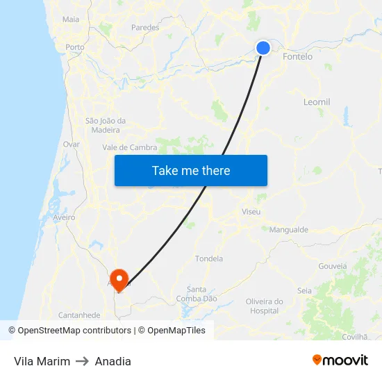 Vila Marim to Anadia map