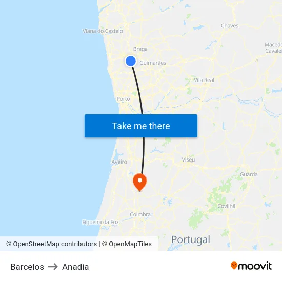 Barcelos to Anadia map