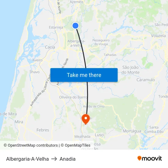 Albergaria-A-Velha to Anadia map