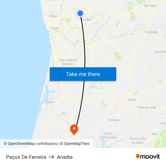 Paços De Ferreira to Anadia map