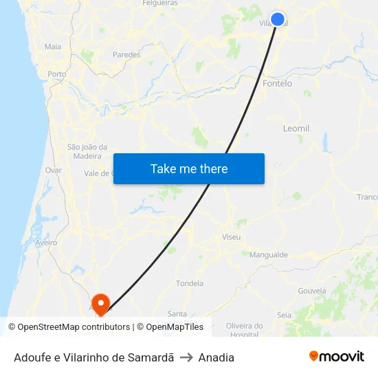 Adoufe e Vilarinho de Samardã to Anadia map