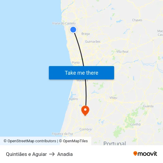 Quintiães e Aguiar to Anadia map