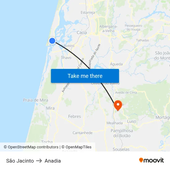 São Jacinto to Anadia map