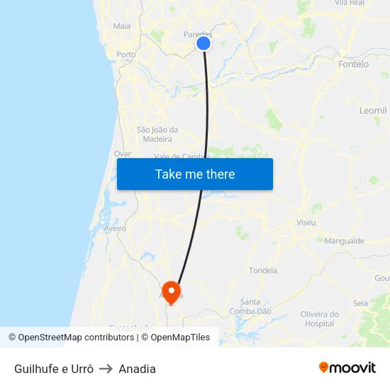 Guilhufe e Urrô to Anadia map