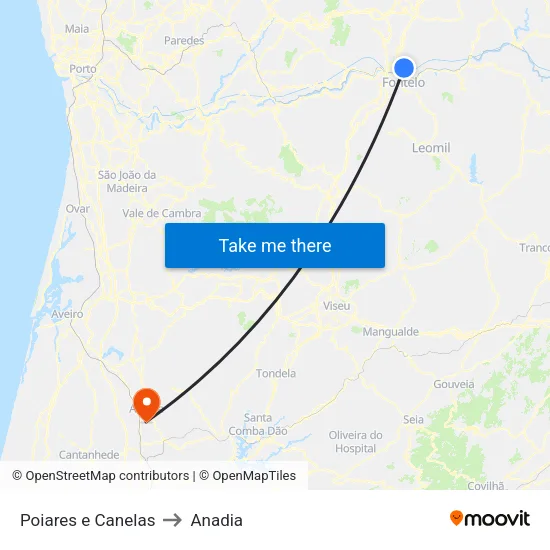 Poiares e Canelas to Anadia map