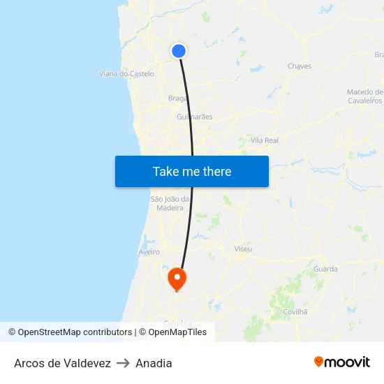 Arcos de Valdevez to Anadia map