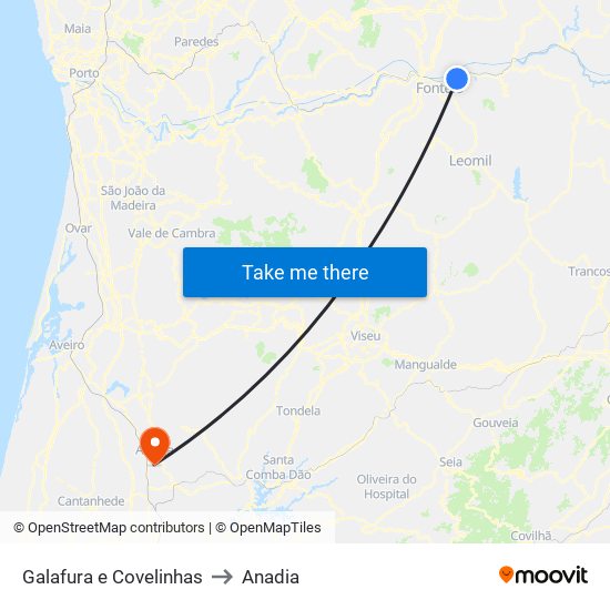 Galafura e Covelinhas to Anadia map