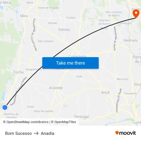 Bom Sucesso to Anadia map