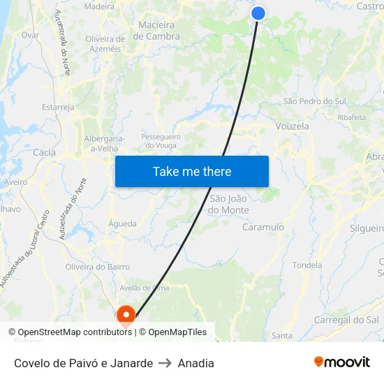 Covelo de Paivó e Janarde to Anadia map