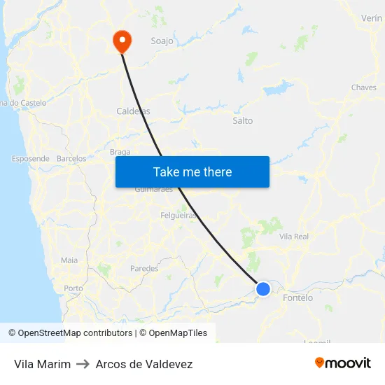 Vila Marim to Arcos de Valdevez map