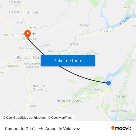 Campo do Gerês to Arcos de Valdevez map