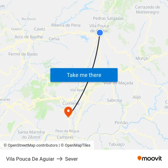 Vila Pouca De Aguiar to Sever map