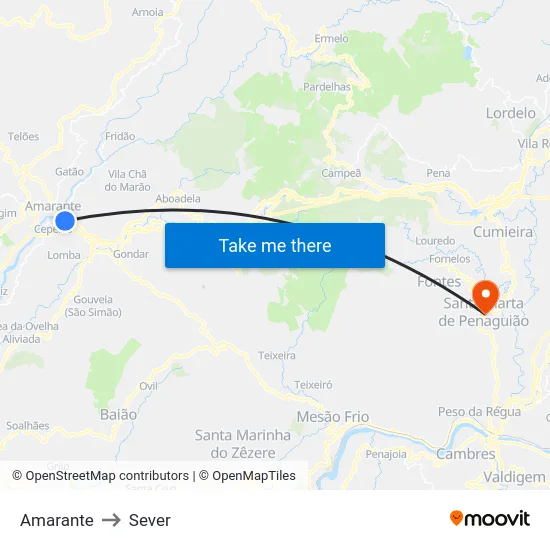 Amarante to Sever map