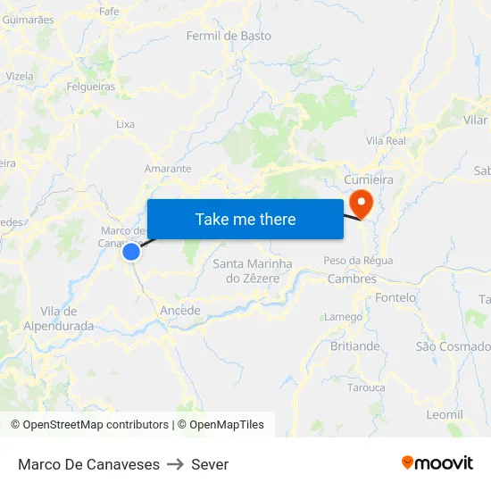 Marco De Canaveses to Sever map