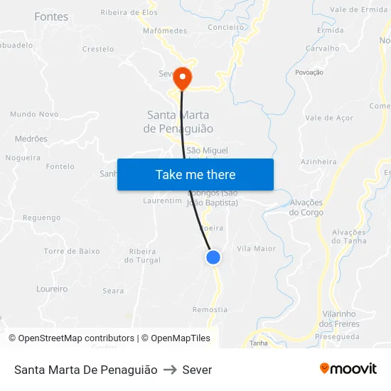Santa Marta De Penaguião to Sever map