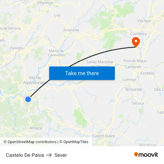 Castelo De Paiva to Sever map