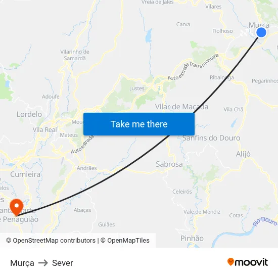 Murça to Sever map