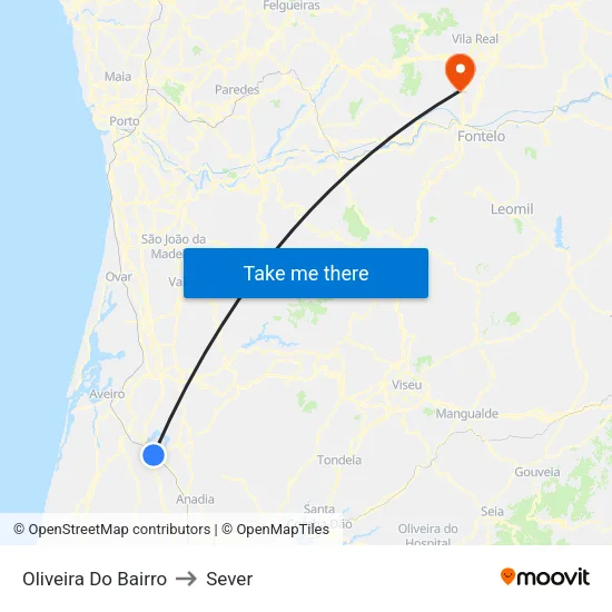 Oliveira Do Bairro to Sever map