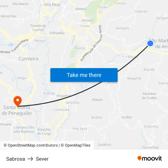 Sabrosa to Sever map