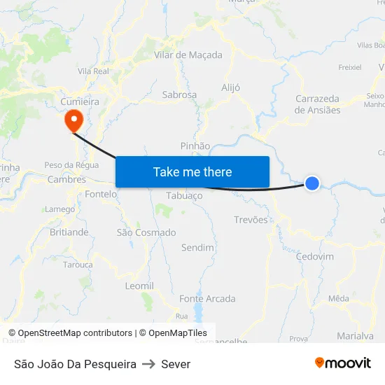 São João Da Pesqueira to Sever map