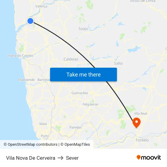 Vila Nova De Cerveira to Sever map
