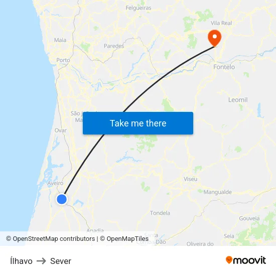 Ílhavo to Sever map