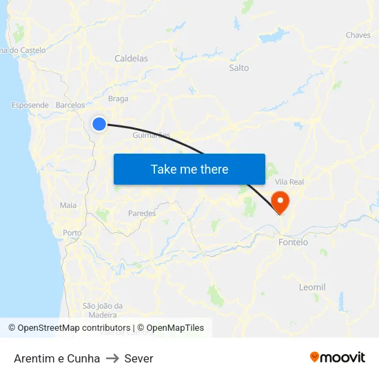 Arentim e Cunha to Sever map