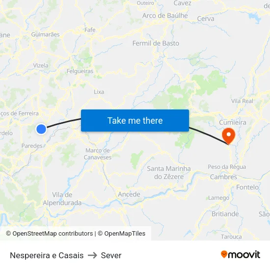 Nespereira e Casais to Sever map