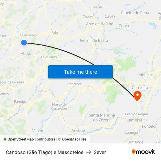 Candoso (São Tiago) e Mascotelos to Sever map