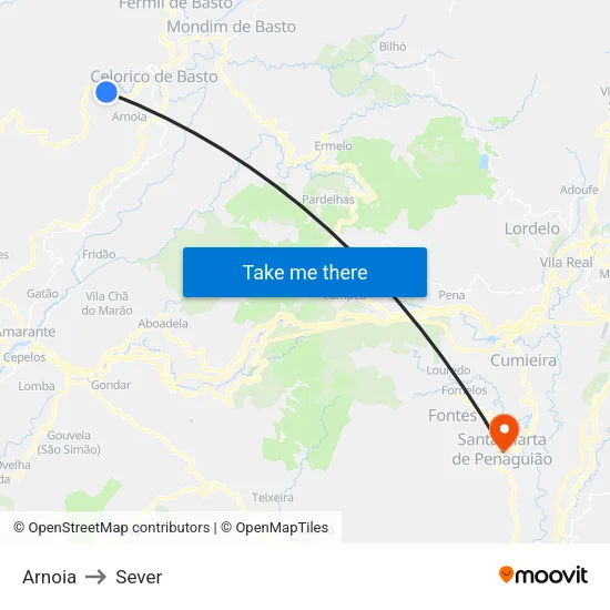Arnoia to Sever map
