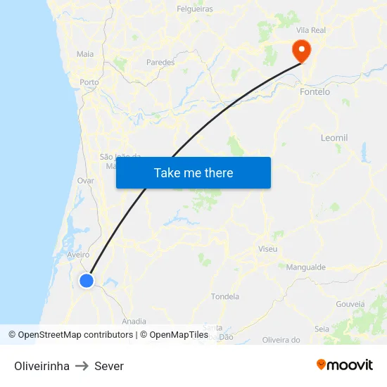 Oliveirinha to Sever map
