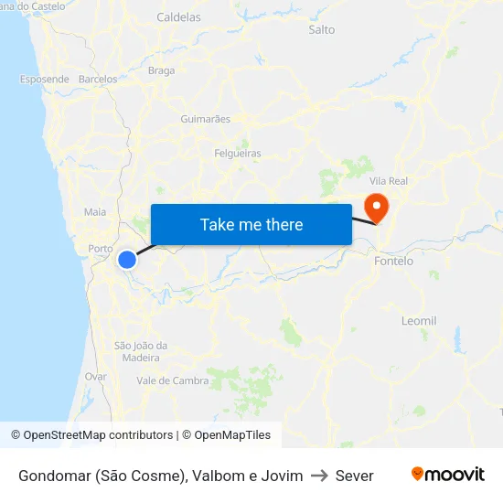Gondomar (São Cosme), Valbom e Jovim to Sever map