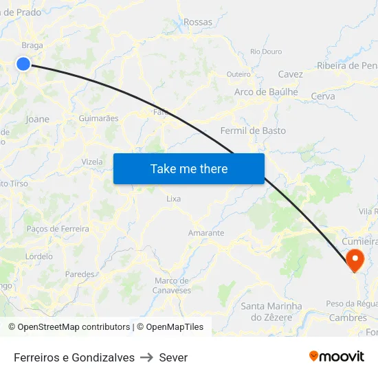Ferreiros e Gondizalves to Sever map
