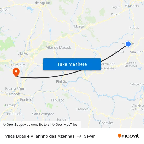 Vilas Boas e Vilarinho das Azenhas to Sever map