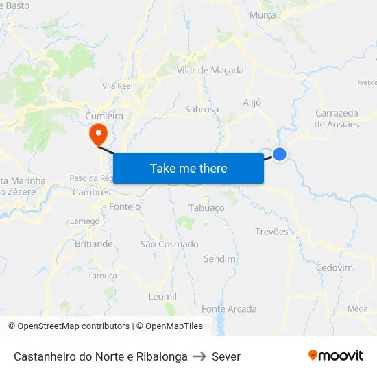 Castanheiro do Norte e Ribalonga to Sever map