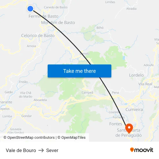 Vale de Bouro to Sever map
