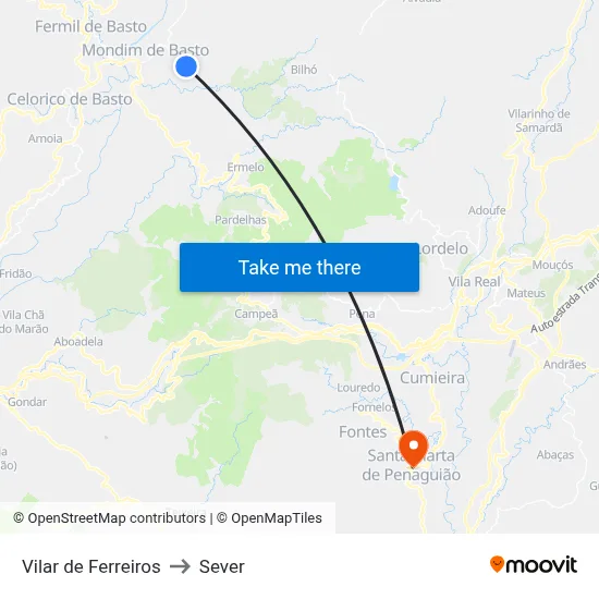 Vilar de Ferreiros to Sever map