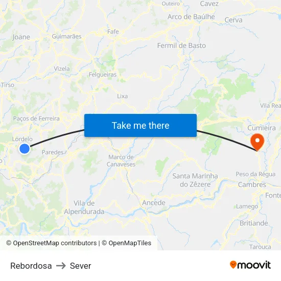 Rebordosa to Sever map