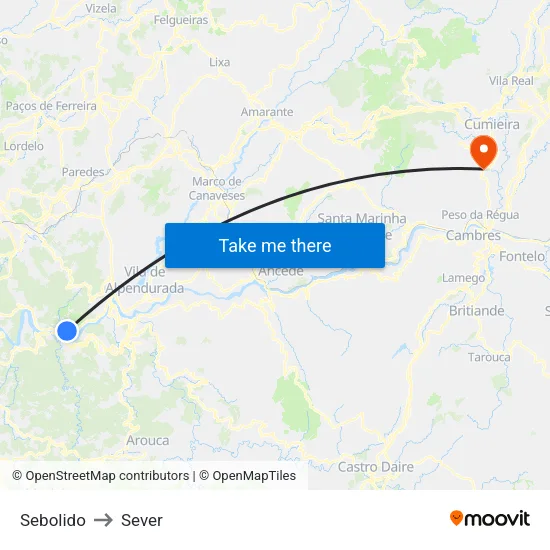 Sebolido to Sever map