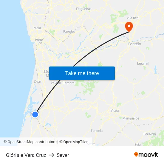 Glória e Vera Cruz to Sever map