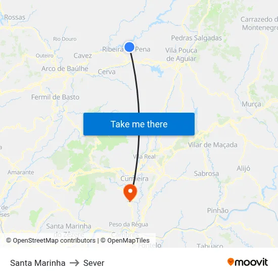Santa Marinha to Sever map