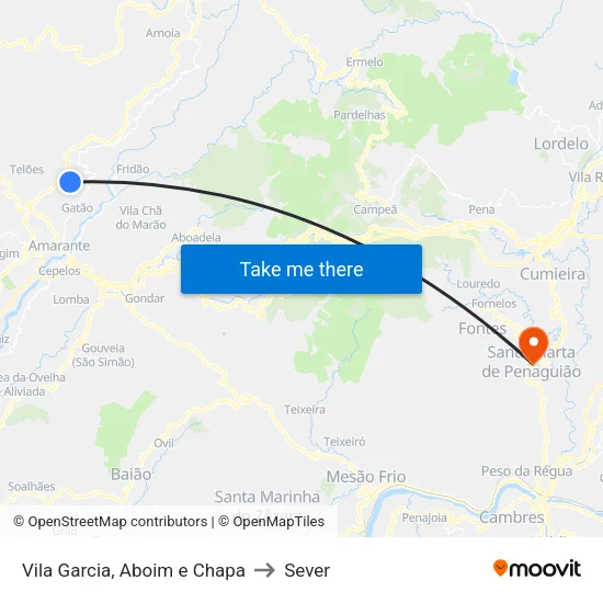 Vila Garcia, Aboim e Chapa to Sever map