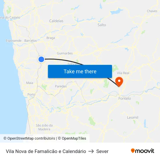 Vila Nova de Famalicão e Calendário to Sever map