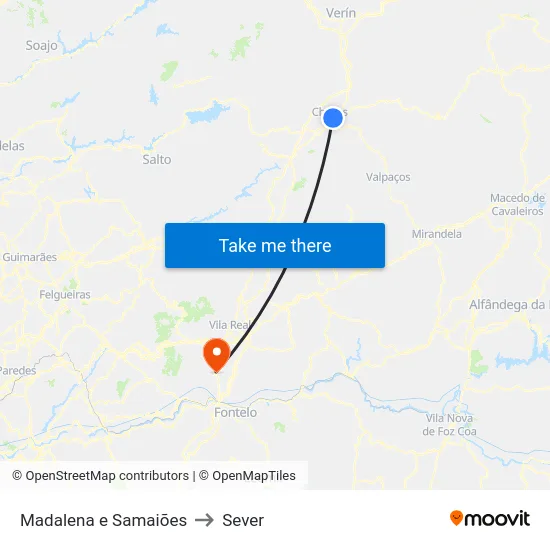 Madalena e Samaiões to Sever map