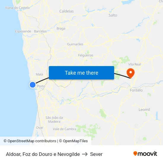 Aldoar, Foz do Douro e Nevogilde to Sever map