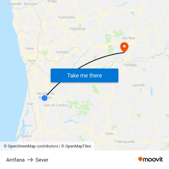 Arrifana to Sever map