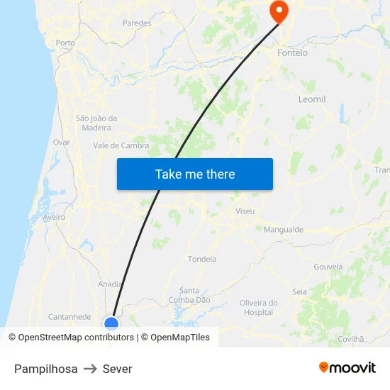 Pampilhosa to Sever map