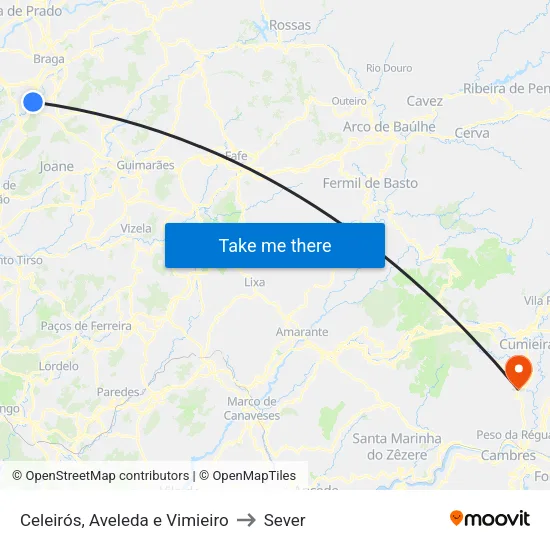 Celeirós, Aveleda e Vimieiro to Sever map
