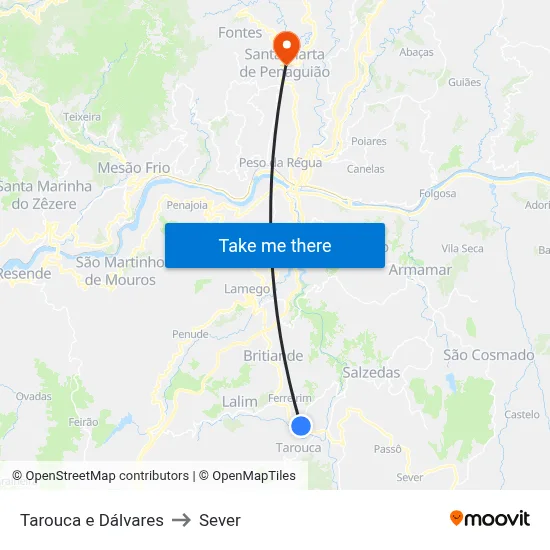 Tarouca e Dálvares to Sever map