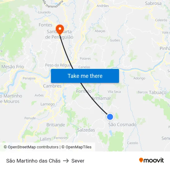 São Martinho das Chãs to Sever map